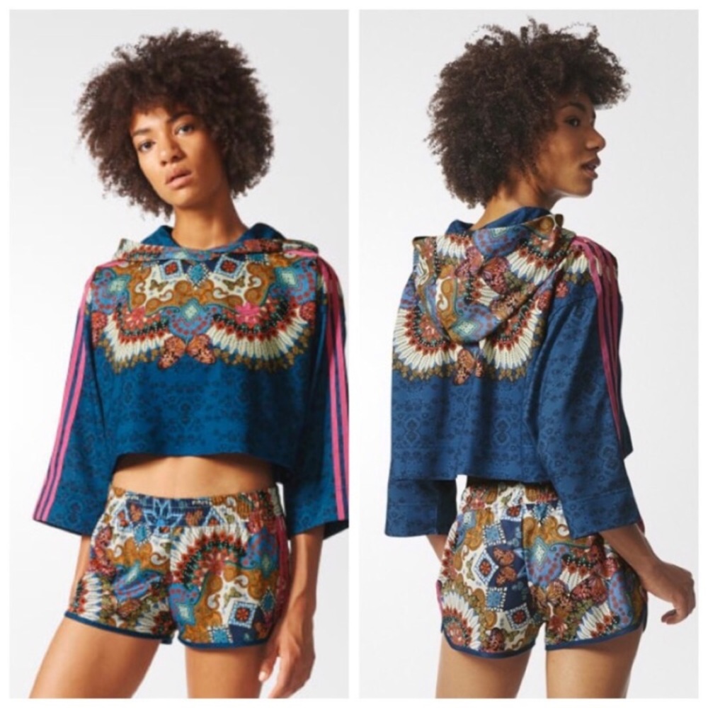 adidas Blue Multicolor Patterned Hoodie